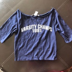 F21 Small Navy 3/4 Sleeve Crop Top